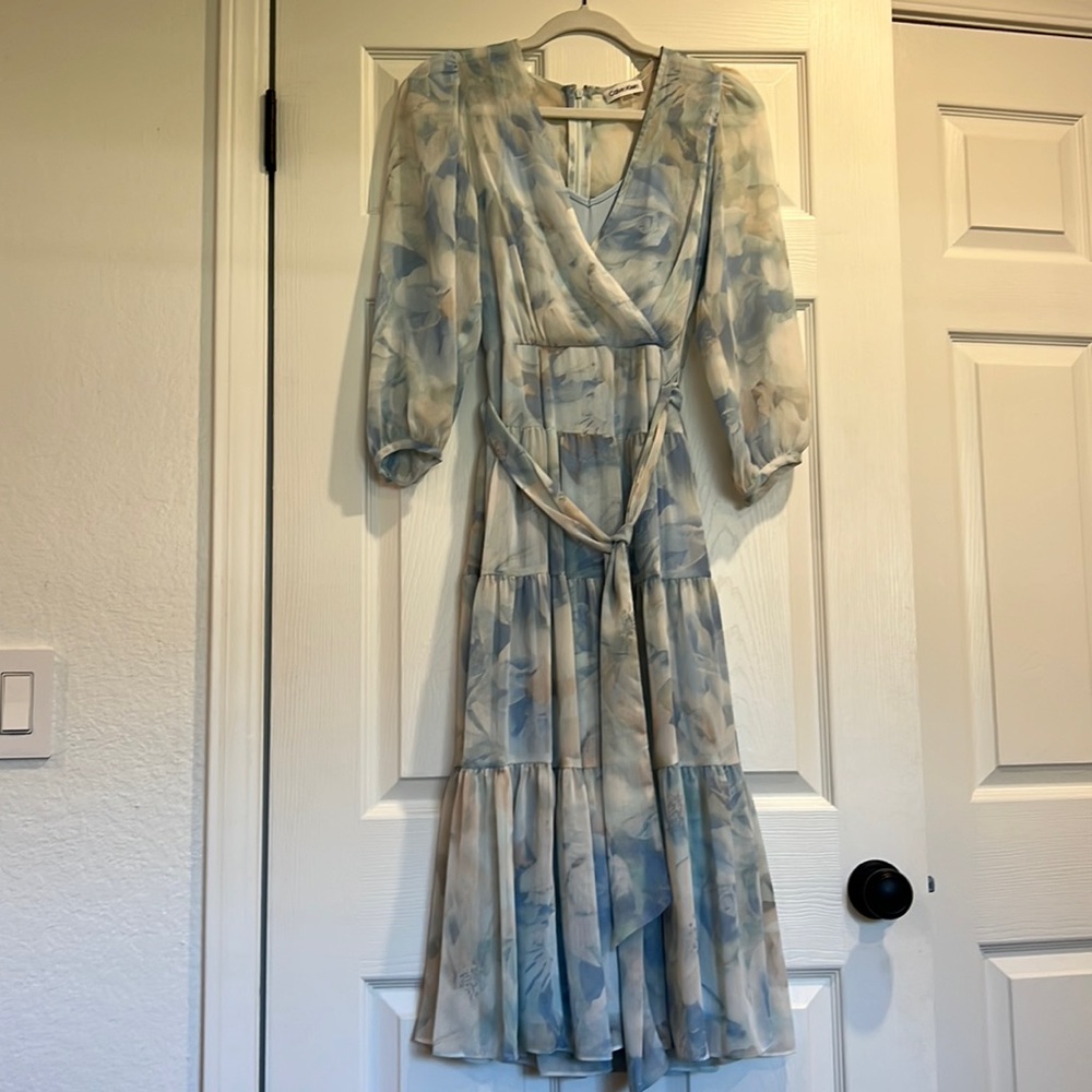Calvin Klein faux wrap tiered dress